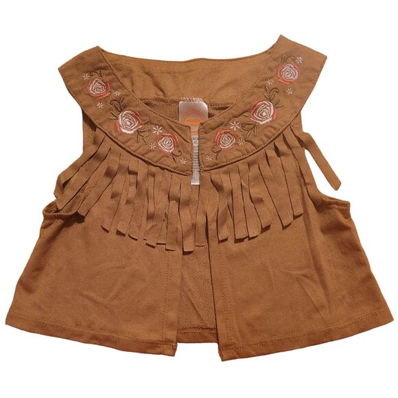 wonder nation Other - Wonder Nation Girls Size Extra Small (4/5) Brown Fringed Vest Floral Embroidered